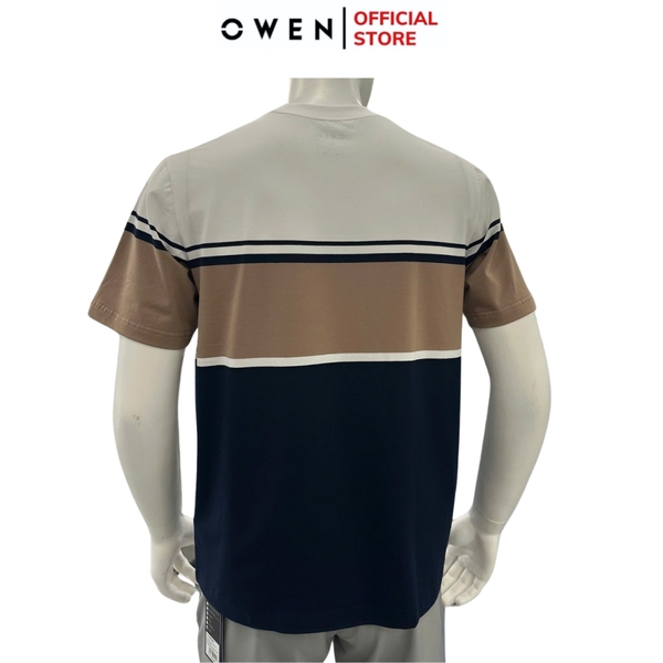 Áo thun nam Tay Ngắn Không Cổ Owen TSN253681 phối màu trắng đen be dáng body fit cổ tròn chất liệu cotton spandex