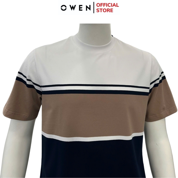 Áo thun nam Tay Ngắn Không Cổ Owen TSN253681 phối màu trắng đen be dáng body fit cổ tròn chất liệu cotton spandex