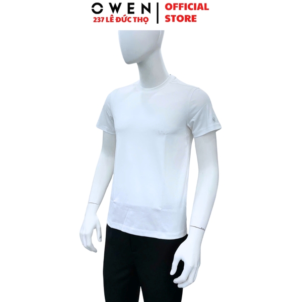 Áo thun nam Tay Ngắn Không Cổ Owen TSN260128 màu trắng dáng suông regular fit cổ tròn chất liệu cotton
