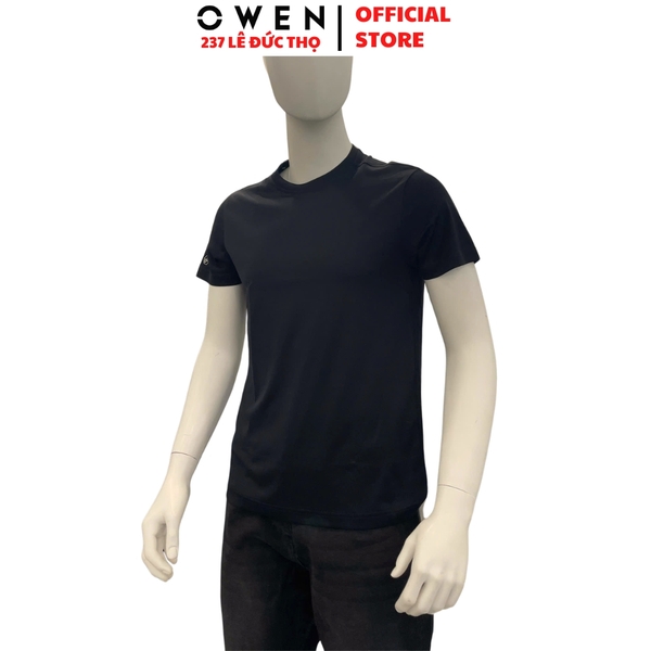 Áo thun nam Tay Ngắn Không Cổ Owen TSN260129 màu đen dáng suông regular fit cổ tròn chất liệu cotton