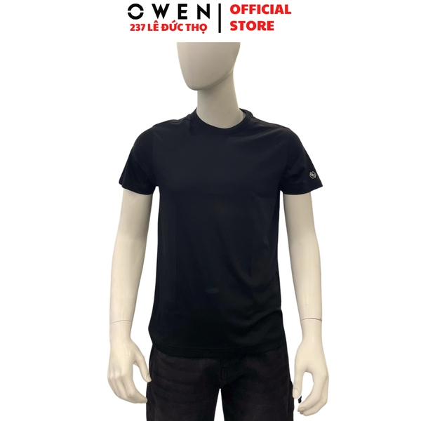 Áo thun nam Tay Ngắn Không Cổ Owen TSN260129 màu đen dáng suông regular fit cổ tròn chất liệu cotton