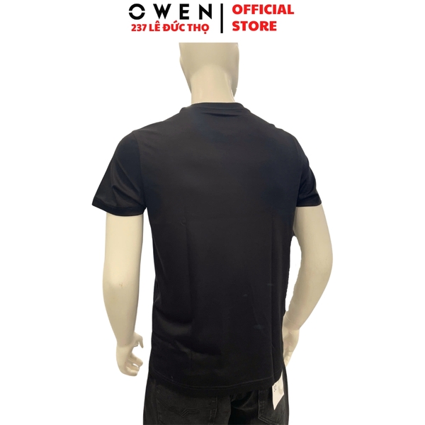 Áo thun nam Tay Ngắn Không Cổ Owen TSN260129 màu đen dáng suông regular fit cổ tròn chất liệu cotton