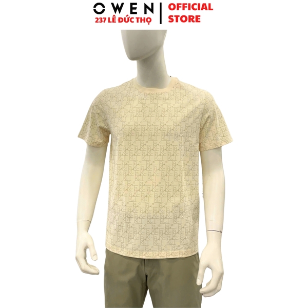 Áo thun nam Tay Ngắn Không Cổ Owen TSN260135 màu be dáng suông relax fit cổ tròn chất liệu cotton spandex