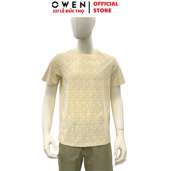 Áo thun nam Tay Ngắn Không Cổ Owen TSN260135 màu be dáng suông relax fit cổ tròn chất liệu cotton spandex