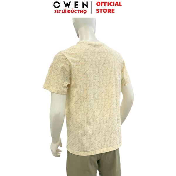 Áo thun nam Tay Ngắn Không Cổ Owen TSN260135 màu be dáng suông relax fit cổ tròn chất liệu cotton spandex