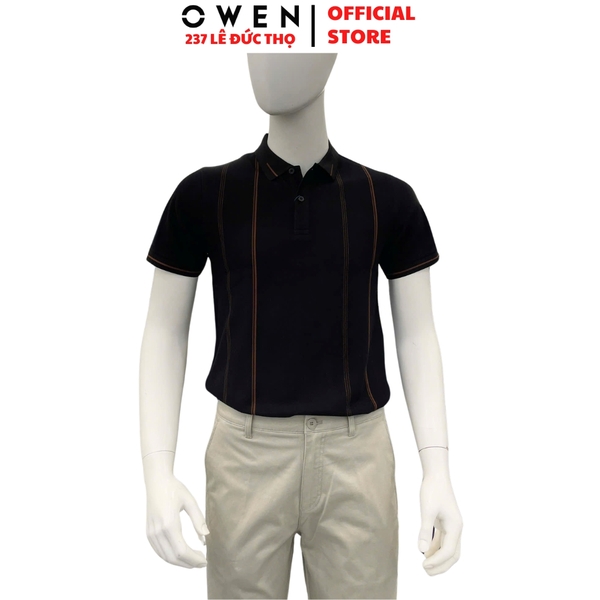 Áo thun polo Nam Tay Ngắn Có Cổ Owen APV262027 màu đen dáng body fit tà bằng xẻ tà chất liệu cotton polyester spandex