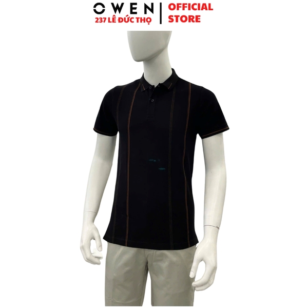 Áo thun polo Nam Tay Ngắn Có Cổ Owen APV262027 màu đen dáng body fit tà bằng xẻ tà chất liệu cotton polyester spandex