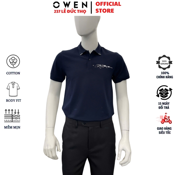 Áo thun polo Nam Tay Ngắn Có Cổ Owen APV262033 màu xanh tím than dáng body fit tà bằng xẻ tà chất liệu cotton polyester spandex