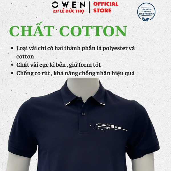 Áo thun polo Nam Tay Ngắn Có Cổ Owen APV262033 màu xanh tím than dáng body fit tà bằng xẻ tà chất liệu cotton polyester spandex
