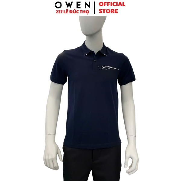 Áo thun polo Nam Tay Ngắn Có Cổ Owen APV262033 màu xanh tím than dáng body fit tà bằng xẻ tà chất liệu cotton polyester spandex