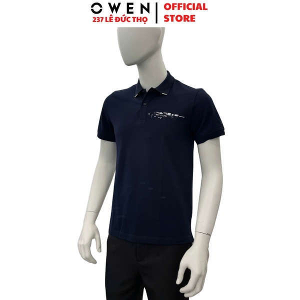 Áo thun polo Nam Tay Ngắn Có Cổ Owen APV262033 màu xanh tím than dáng body fit tà bằng xẻ tà chất liệu cotton polyester spandex