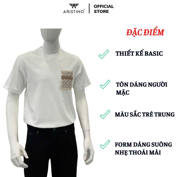 Áo Thun Nam Tay Ngắn Không Cổ Aristino ATS010AS0 màu trắng 6