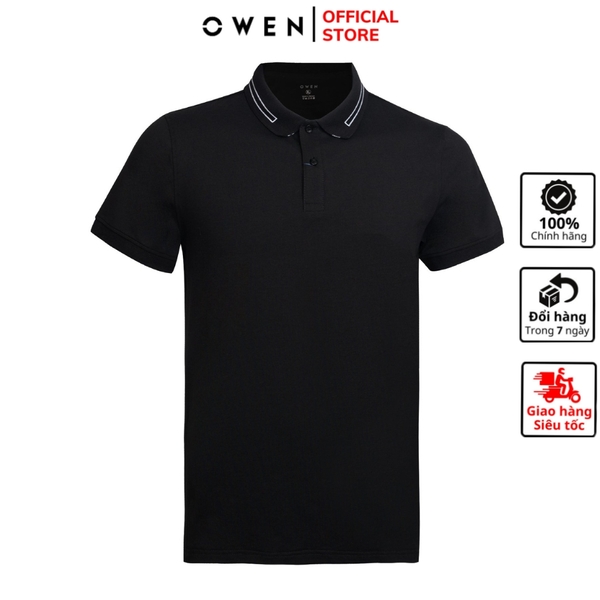 Áo Thun polo Nam Tay Ngắn Có Cổ Owen APV231342 màu đen trơn Dáng Body Fit Chất liệu Cotton