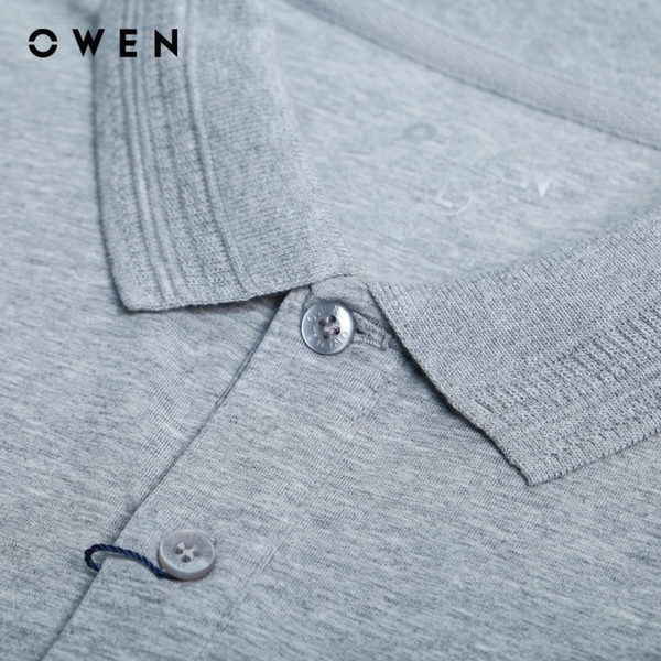 Áo Thun polo Nam Tay Ngắn Có Cổ Owen APV231360 màu Xám melange nhạt trơn Dáng Body Fit Chất liệu Cotton