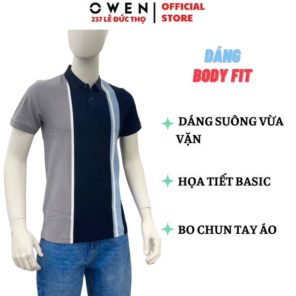 Áo thun polo Nam Tay Ngắn Có Cổ Owen APV262025 màu xanh chất liệu cotton polyester