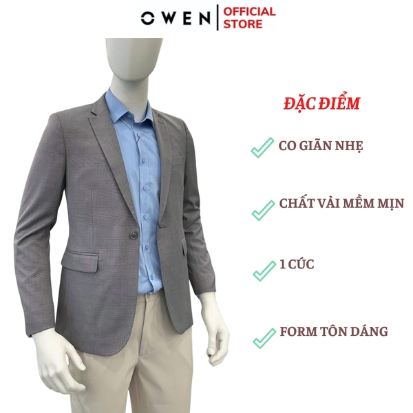 Áo Demi - Blazer Owen BLS256118 màu xám đậm dáng slim fit 1 cúc tà xẻ sau chất vải polyester