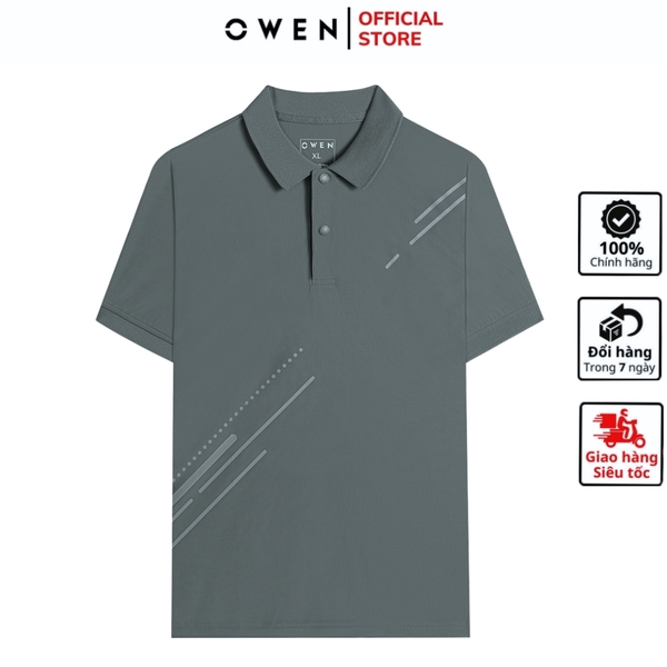 Áo Thun polo Nam Tay Ngắn Có Cổ Owen APV253643 màu xám đậm dáng suông body fit xẻ tà chắt liệu nylon Spandex