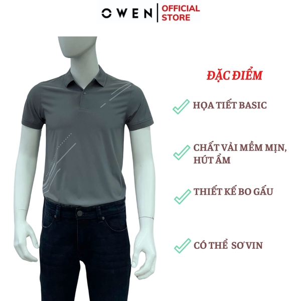 Áo Thun polo Nam Tay Ngắn Có Cổ Owen APV253643 màu xám đậm dáng suông body fit xẻ tà chắt liệu nylon Spandex