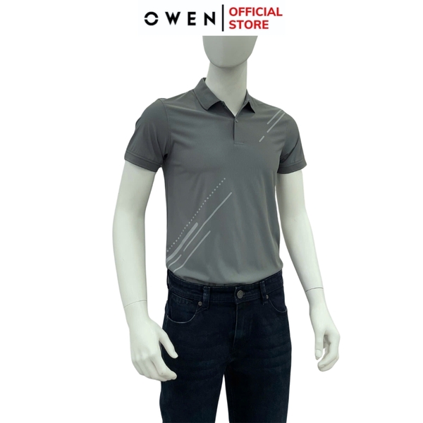 Áo Thun polo Nam Tay Ngắn Có Cổ Owen APV253643 màu xám đậm dáng suông body fit xẻ tà chắt liệu nylon Spandex