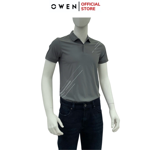 Áo Thun polo Nam Tay Ngắn Có Cổ Owen APV253643 màu xám đậm dáng suông body fit xẻ tà chắt liệu nylon Spandex