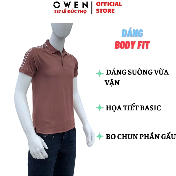 Áo Thun polo Nam Tay Ngắn Có Cổ Owen APV253648 màu hồng đậm dáng suông body fit xẻ tà chắt liệu nylon Spandex