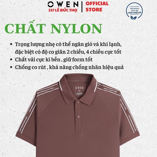 Áo Thun polo Nam Tay Ngắn Có Cổ Owen APV253648 màu hồng đậm dáng suông body fit xẻ tà chắt liệu nylon Spandex