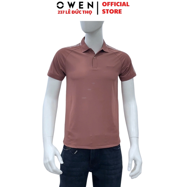Áo Thun polo Nam Tay Ngắn Có Cổ Owen APV253648 màu hồng đậm dáng suông body fit xẻ tà chắt liệu nylon Spandex