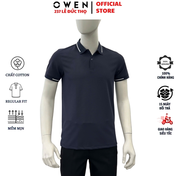 Áo Thun polo Nam Tay Ngắn Có Cổ Owen APV257002 màu xanh tím than dáng suông body fit tà xẻ hai bên chất liệu nylon spandex