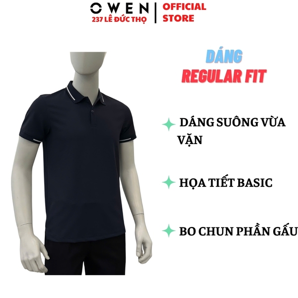 Áo Thun polo Nam Tay Ngắn Có Cổ Owen APV257002 màu xanh tím than dáng suông body fit tà xẻ hai bên chất liệu nylon spandex