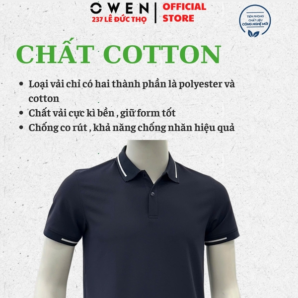 Áo Thun polo Nam Tay Ngắn Có Cổ Owen APV257002 màu xanh tím than dáng suông body fit tà xẻ hai bên chất liệu nylon spandex