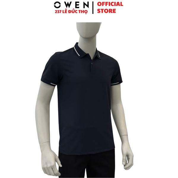 Áo Thun polo Nam Tay Ngắn Có Cổ Owen APV257002 màu xanh tím than dáng suông body fit tà xẻ hai bên chất liệu nylon spandex