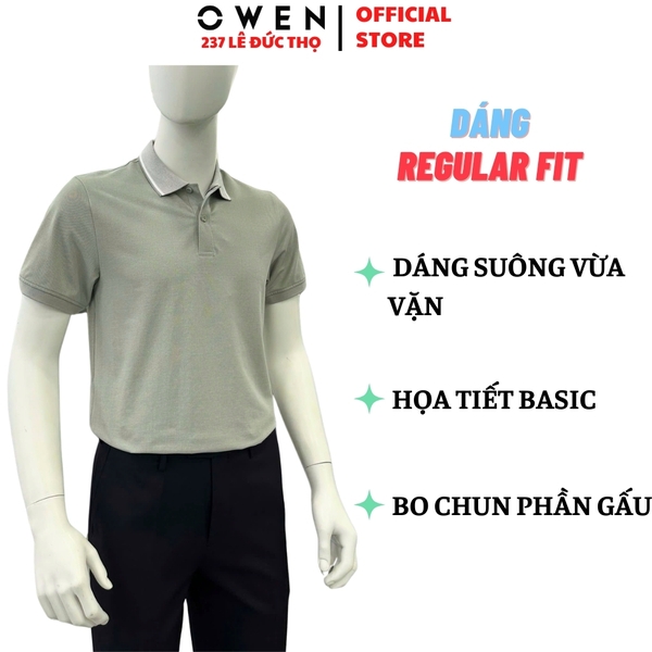 Áo Thun polo Nam Tay Ngắn Có Cổ Owen APV257024 màu xám dáng suông body fit tà xẻ hai bên chất liệu cotton spandex