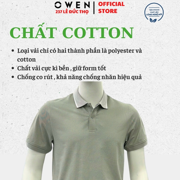 Áo Thun polo Nam Tay Ngắn Có Cổ Owen APV257024 màu xám dáng suông body fit tà xẻ hai bên chất liệu cotton spandex