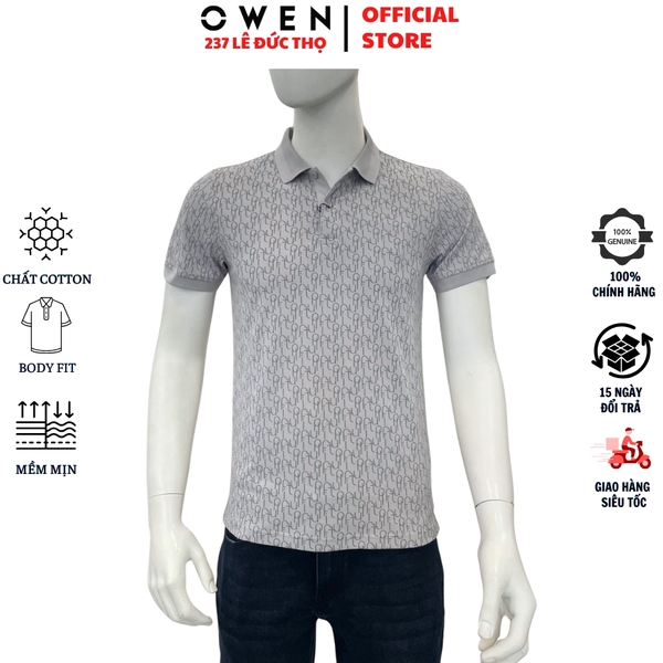 Áo Thun polo Nam Tay Ngắn Có Cổ Owen APV257065 này xám nhạt họa tiết dáng suông body fit tà xẻ hai bên chất liệu cotton