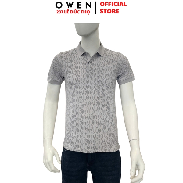 Áo Thun polo Nam Tay Ngắn Có Cổ Owen APV257065 này xám nhạt họa tiết dáng suông body fit tà xẻ hai bên chất liệu cotton