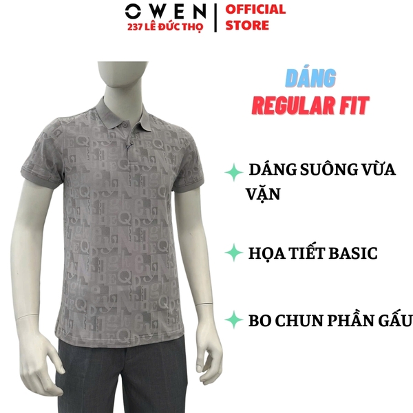Áo Thun polo Nam Tay Ngắn Có Cổ Owen APV257067 màu xám nhạt dáng suông body fit tà xẻ hai bên chất liệu cotton spandex