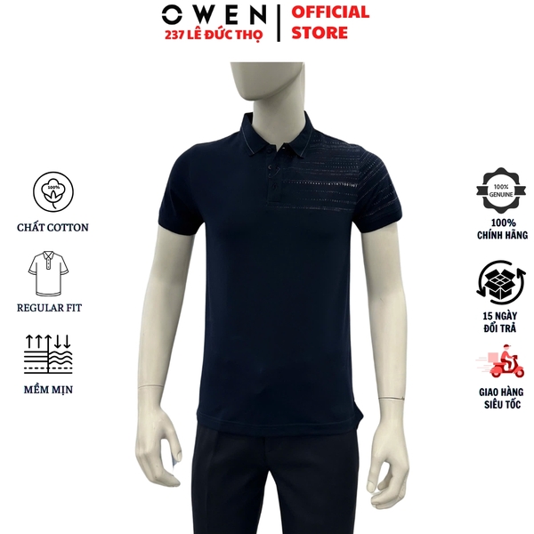 Áo Thun polo Nam Tay Ngắn Có Cổ Owen APV257137 màu xanh tím than dáng suông body fit tà xẻ hai bên chất liệu cotton spandex