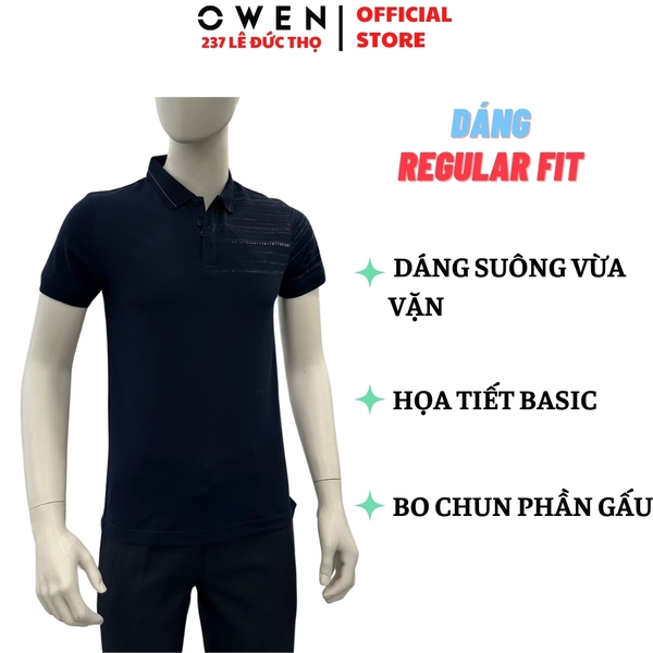 Áo Thun polo Nam Tay Ngắn Có Cổ Owen APV257137 màu xanh tím than dáng suông body fit tà xẻ hai bên chất liệu cotton spandex