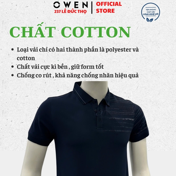 Áo Thun polo Nam Tay Ngắn Có Cổ Owen APV257137 màu xanh tím than dáng suông body fit tà xẻ hai bên chất liệu cotton spandex