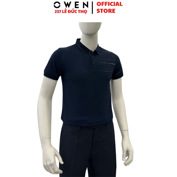 Áo Thun polo Nam Tay Ngắn Có Cổ Owen APV257137 màu xanh tím than dáng suông body fit tà xẻ hai bên chất liệu cotton spandex