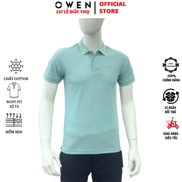 Áo Thun polo Nam Tay Ngắn Có Cổ Owen APV262002 màu xanh dáng suông body fit xẻ tà Chất liệu cotton poly