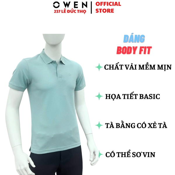 Áo Thun polo Nam Tay Ngắn Có Cổ Owen APV262002 màu xanh dáng suông body fit xẻ tà Chất liệu cotton poly