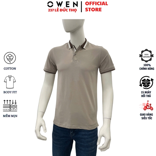 Áo thun polo Nam Tay Ngắn Có Cổ Owen APV262009 màu xám dáng body fit tà bằng xẻ tà chất liệu cotton polyester spandex