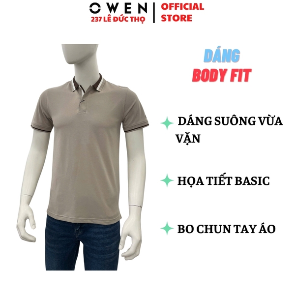 Áo thun polo Nam Tay Ngắn Có Cổ Owen APV262009 màu xám dáng body fit tà bằng xẻ tà chất liệu cotton polyester spandex