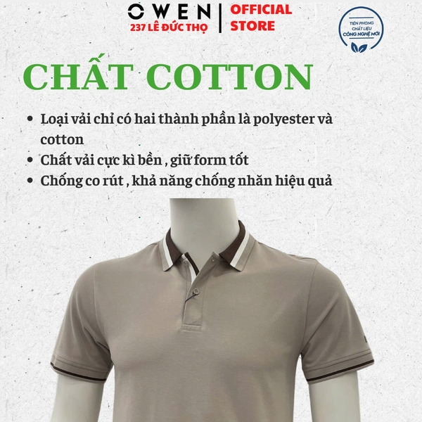 Áo thun polo Nam Tay Ngắn Có Cổ Owen APV262009 màu xám dáng body fit tà bằng xẻ tà chất liệu cotton polyester spandex