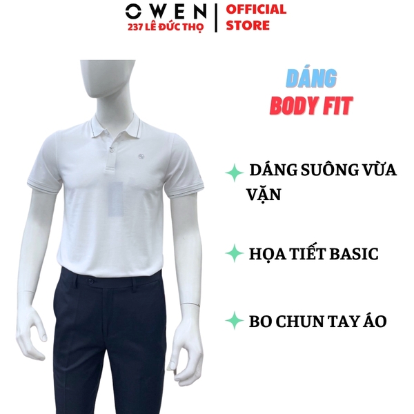 Áo thun polo Nam Tay Ngắn Có Cổ Owen APV262010 màu trắng dáng body fit tà bằng xẻ tà chất liệu cotton polyester spandex