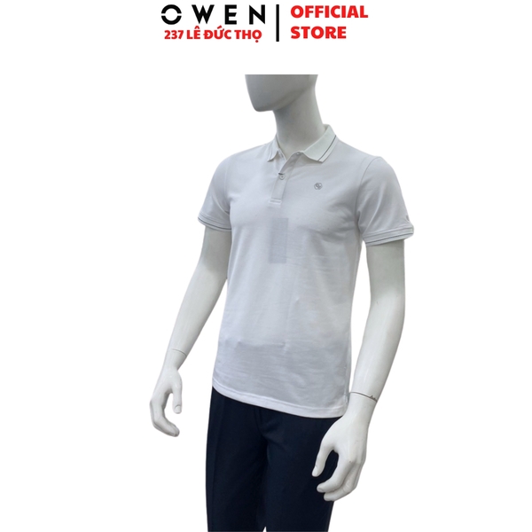 Áo thun polo Nam Tay Ngắn Có Cổ Owen APV262010 màu trắng dáng body fit tà bằng xẻ tà chất liệu cotton polyester spandex
