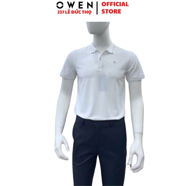 Áo thun polo Nam Tay Ngắn Có Cổ Owen APV262010 màu trắng dáng body fit tà bằng xẻ tà chất liệu cotton polyester spandex