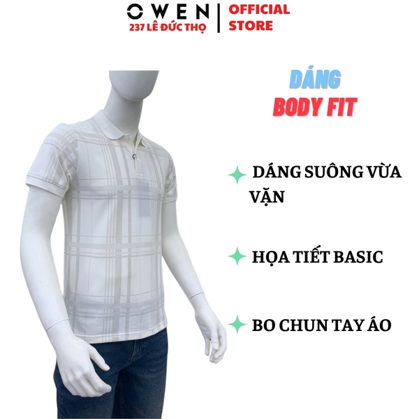 Áo thun polo Nam Tay Ngắn Có Cổ Owen APV262014 màu trắng dáng body fit tà bằng xẻ tà chất liệu cotton polyester spandex