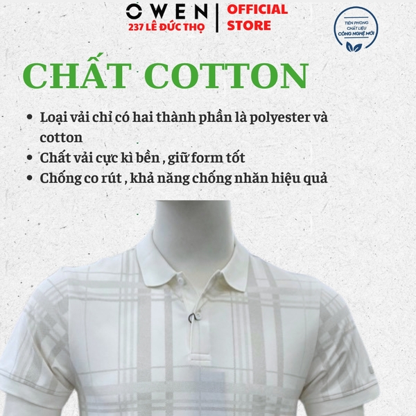 Áo thun polo Nam Tay Ngắn Có Cổ Owen APV262014 màu trắng dáng body fit tà bằng xẻ tà chất liệu cotton polyester spandex